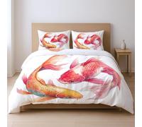 Generico Rosso-Arancione Acquerello Koi Propizio Vivido Luminoso Set Di Piumoni Maneggevole CopriPiumino Con Federa Adatto Ai Giovani 220 x 240cm Set Da Tre Pezzi