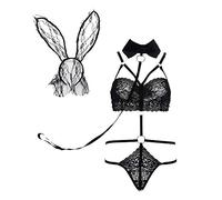 Generico Rosso Body Trasparente Donna Sexy Shop Ragazza Di Un Pezzo Femminile Sexy Uniforme Cosplay Bunny Abito Trasparente Pizzo Scollato Felpato Donna Body Rosso Costumi Black One Size