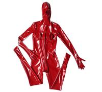 Generico Rosso, Donna Sexy Finitura A Specchio Lattice/Ammoniaca Tuta Attillata Casual Copertura Totale Cerniere Collant Tuta Intera DS Discoteca Palcoscenico Costume