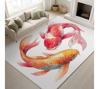 Generico Rosso Supporto in TPR Koi Acquerello Simboli Infinito Nuoto Tappeti Acquerello Minimalista Adesivi antiscivolo Tappeto Orientale Elegante Sereno Fluido Tappeto 120 x 160 cm per Camera