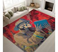 Generico Rosso Supporto in TPR Teschio Pompiere Fiamme Libro Tappeti Vintage Umoristico Originale Adesivi antiscivolo Tappeto Cinematografico Tappeto 120x150cm per Adulto Stile Industriale Game Room