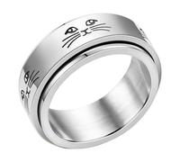 Generico Rotating Stress Ring - Women's Titanium Stainless Steel 6mm | Dog Paw Cat Face Evil Eye Patterns | Fidget Jewelry, Adjustable