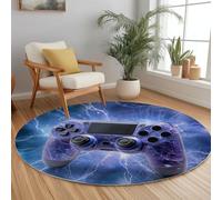 Generico Rotondo Tappeto Classico Soggiorno Blu Viola Tappeto Rotondo Antiscivolo Lavabile, Moquette Pelo Corto Effetto Esplosione Del Controller Di Gioco per Cucina Soggiorno Ufficio, 180 cm