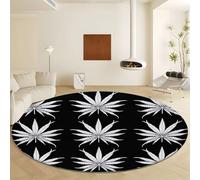 Generico Rotondo Tappeto Classico Soggiorno Nero Tappeto Rotondo Antiscivolo Lavabile, Moquette Pelo Corto Pianta Moderna Di Cannabis Con Foglia Semplice per Cucina Soggiorno Ufficio, 150 cm