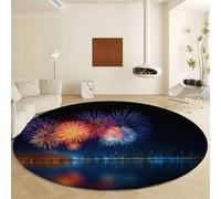 Generico Rotondo Tappeto Skyline Città Notte Fuochi D’Artificio, Tappeto Pelo Corto Morbido Multicolore - Antiscivolo Lavabile Tappeti Pulizia Facile per Camera da Letto Ufficio Home Decor Ø 160 cm