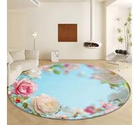 Generico Rotondo Tappeto Sogno Pianta Rosa, Tappeto Pelo Corto Morbido Blu, Antiscivolo Lavabile Tappeti Pulizia Facile per Camera da Letto Ufficio Home Decor Ø 100 cm
