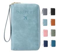 Generico Rowgins Multi-Functional Passport Wallet, Passport Holder for Travel Essentials, Men & Women Travel Wallet, Slim Leather Cover, for Credit Cards, Tickets, and Cash (1 Pcs*Light Blue)