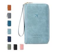 Generico Rowgins Multi-Functional Passport Wallet, Secure ID Card Organizer with Anti-Theft Protection, Slim Leather for Tickets,Cash (Blue B)