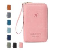 Generico Rowgins Multi-Functional Passport Wallet, Secure ID Card Organizer with Anti-Theft Protection, Slim Leather for Tickets,Cash (Pink)