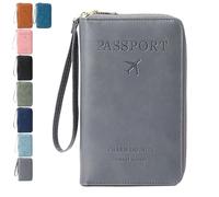Generico Rowgins Multi-Functional RFID Passport Wallet, Passport Holder for Travel Essentials, Card Organizer, Slim Leather Cover for Credit Cards, Tickets, and Cash (Grey)