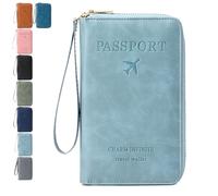 Generico Rowgins Multi-Functional RFID Passport Wallet, Passport Holder for Travel Essentials, Card Organizer, Slim Leather Cover for Credit Cards, Tickets, and Cash (Sky Blue)