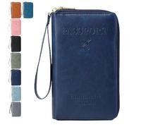 Generico Rowgins Multi-Functional RFID Passport Wallet, Passport Holder for Travel Essentials, Card Organizer, Slim Leather Cover for Credit Cards, Tickets, and Cash (Dark Blue)