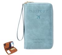 Generico Rowgins Multi-Functional RFID Passport Wallet, Passport Holder for Travel Essentials, Travel Passport Holder for Men & Women, Secure ID Card Organizer with Anti-Theft Protection (Sky blue)