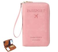 Generico Rowgins Multi-Functional RFID Passport Wallet, Passport Holder for Travel Essentials, Travel Passport Holder for Men & Women, Secure ID Card Organizer with Anti-Theft Protection (Pink)