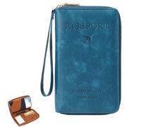 Generico Rowgins Multi-Functional RFID Passport Wallet, Passport Holder for Travel Essentials, Travel Passport Holder for Men & Women, Secure ID Card Organizer with Anti-Theft Protection (Blue)