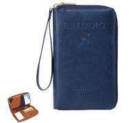 Generico Rowgins Multi-Functional RFID Passport Wallet, Passport Holder for Travel Essentials, Travel Passport Holder for Men & Women, Secure ID Card Organizer with Anti-Theft Protection (Dark blue)