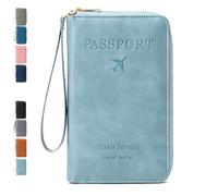 Generico Rowgins Multi-Functional Rfid Passport Wallet,Passport Holder for Travel Essentials Women & Men,Wallet Cover Case - Secure Id Card Organizer with Anti-Theft Protection (Sky Blue)