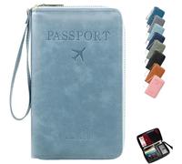 Generico Rowgins Multi-Functional RFID Passport Wallet, Passport Holder for Travel Women and Men, Secure ID Card Organizer with Anti-Theft Protection, Slim Leather Cover, Wallet Cover Case (Blue)