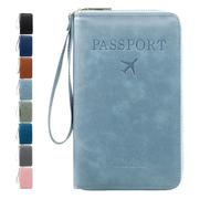 Generico Rowgins Multi-Functional RFID Passport Wallet, rfid passport holder for travel, Passport Holder for Travel Essentials, Anti-Theft Leather Cover (Blue 1)