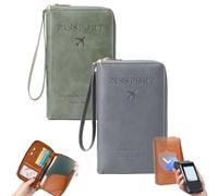 Generico Rowgins Multi-Functional RFID Passport Wallet, rowgins rfid passport holder for travel, passport wallets, Slim Leather Cover for Credit Cards, Tickets, and Cash, for Men & Women (2pcsD)