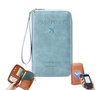 Generico Rowgins Multi-Functional RFID Passport Wallet, rowgins rfid passport holder for travel, passport wallets, Slim Leather Cover for Credit Cards, Tickets, and Cash, for Men & Women (Sky blue)