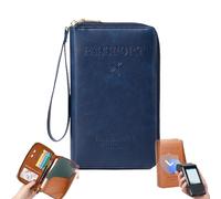 Generico Rowgins Multi-Functional RFID Passport Wallet, rowgins rfid passport holder for travel, passport wallets, Slim Leather Cover for Credit Cards, Tickets, and Cash, for Men & Women (Dark blue)