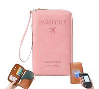 Generico Rowgins Multi-Functional RFID Passport Wallet, rowgins rfid passport holder for travel, passport wallets, Slim Leather Cover for Credit Cards, Tickets, and Cash, for Men & Women (Pink)