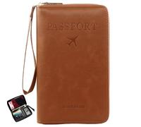 Generico Rowgins Multi-Functional Rfid Passport Wallet, Travel Passport Holder For Men & Women, Secure Id Card Organizer With Anti-Theft Protection, Leather Cover for Tickets (Brown)