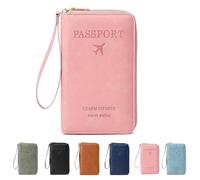 Generico Rowgins Multi-Functional Rfid Passport Wallet, Travel Wallet for Men & Women, Anti Theft Passport Holder for Credit Cards, Tickets, and Cash (Pink)