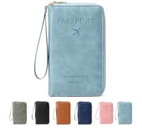 Generico Rowgins Multi-Functional Rfid Passport Wallet, Travel Wallet for Men & Women, Anti Theft Passport Holder for Credit Cards, Tickets, and Cash (Light Blue)