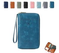 Generico Rowgins Multi-Functional RFID Passport Wallet, Travel Wallet for Men & Women, Secure Id Card Organizer with Anti-Theft Protection, Leather Cover for Credit Cards, Tickets, and Cash (Blue)