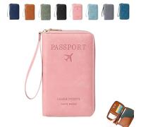 Generico Rowgins Multi-Functional RFID Passport Wallet, Travel Wallet for Men & Women, Secure Id Card Organizer with Anti-Theft Protection, Leather Cover for Credit Cards, Tickets, and Cash (Pink)