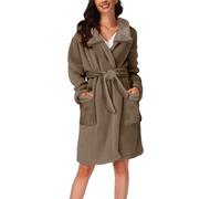 Generico Rube per Donna di Lunghezza Media in Felpa Pellicciata, con Cappuccio e Rube da Bagno, Morbida e Calda per Spa, con Cintura, Camicie da Notte Cozy(Brown, XL)