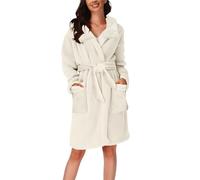 Generico Rube per Donna di Lunghezza Media in Felpa Pellicciata, con Cappuccio e Rube da Bagno, Morbida e Calda per Spa, con Cintura, Camicie da Notte Cozy(Beige, M)