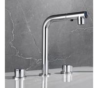 Generico Rubinetto da Bagno Miscelatore per Lavabo 3 Fori con 2 Maniglie Estraibili E 2 modalità di Funzionamento Finitura Ottone Cromato