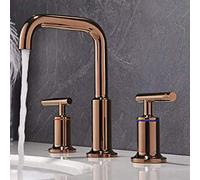 Generico Rubinetto da Bagno Miscelatore per Lavabo 3 Fori in Ottone Tipo Split con Doppia Maniglia per Acqua Calda E Fredda con Erogatore A Risparmio Idrico - Oro Rosa