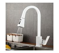 Generico Rubinetto da Cucina Estraibile con Rotazione a 360 Gradi e Pulsante di Lavaggio (Blanc - con Tubo Flessibile da 9 a 16)