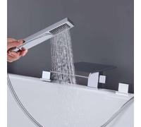 Generico Rubinetto Vasca da Bagno Miscelatore Doccia Retrattile A 4 Fori per Rubinetti da Bagno Miscelatore per Bagno a Cascata con Flessibile Doccia da 1,5 M 2 Manopole Cromato