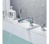 Generico Rubinetto Vasca da Bagno Miscelatore per Vasca a Cascata con Doccia 2 Uscite Rotazione A 360° Set di Rubinetti per Doccia da Bagno 3 Fori Cromato