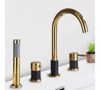 Generico Rubinetto Vasca da Bagno Miscelatore per Vasca da Bagno A 4 Fori con Rubinetto per Vasca in Ottone Caldo E Freddo Girevole A 360° Set A Quattro Fori Oro + Nero