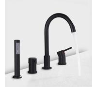 Generico Rubinetto Vasca da Bagno Miscelatore per Vasca da Bagno A 4 Fori con Rubinetto per Vasca in Ottone Caldo E Freddo Girevole A 360° Set A Quattro Fori Nero