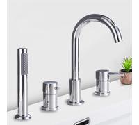 Generico Rubinetto Vasca da Bagno Miscelatore per Vasca da Bagno A 4 Fori con Rubinetto per Vasca in Ottone Caldo E Freddo Girevole A 360° Set A Quattro Fori Cromato