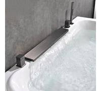 Generico Rubinetto Vasca da Bagno Miscelatore per Vasca da Bagno Gun Gray con Doccia Ugello a Cascata Largo 60 Cm 2 Manopole Miscelatore per Doccia Retrattile per Rubinetti da Vasca Grigio