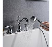 Generico Rubinetto Vasca da Bagno Rubinetti per Vasca A 4 Fori con Attacco Doccia con Rubinetti per Vasca in Ottone Caldo E Freddo Girevoli A 360° Set A Quattro Fori Cromati