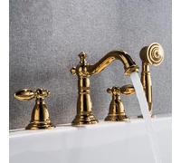 Generico Rubinetto Vasca da Bagno Rubinetti per Vasca A 4 Fori con Attacco Doccia con Rubinetti per Vasca in Ottone Caldo E Freddo Girevoli A 360° Set A Quattro Fori Oro