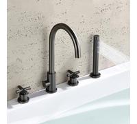 Generico Rubinetto Vasca da Bagno Set di Rubinetti per Vasca A Quattro Fori con Rubinetto per Acqua Calda E Fredda Girevole A 360° Rubinetti per Vasca A 4 Fori in Ottone con Attacco Doccia Grigio