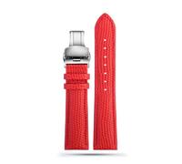 Generico Run Ken 16mm 18mm 20mm 22mm Nero Marrone Rosso Grado Lucertola Modello Uomo E Donna Cinturino Cinturino In Vera Pelle(Red silver buckle,15mm)