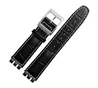 Generico Run Ken Cinturino Da Polso In Vera Pelle Di Vitello 17 Mm E 19 Compatibile Con Cinturini For Orologi Swatch Uomo Donna Motivo Alligatore, Accessori For For(Black white line,19mm)
