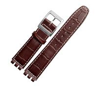 Generico Run Ken Cinturino Da Polso In Vera Pelle Di Vitello 17 Mm E 19 Compatibile Con Cinturini For Orologi Swatch Uomo Donna Motivo Alligatore, Accessori For For(Brown white line,17mm)
