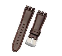 Generico Run Ken Compatibile con cinturino Swatch da 23 mm in vera pelle morbida impermeabile, in bovina marrone scuro(B Dark brown,23mm silver clasp)
